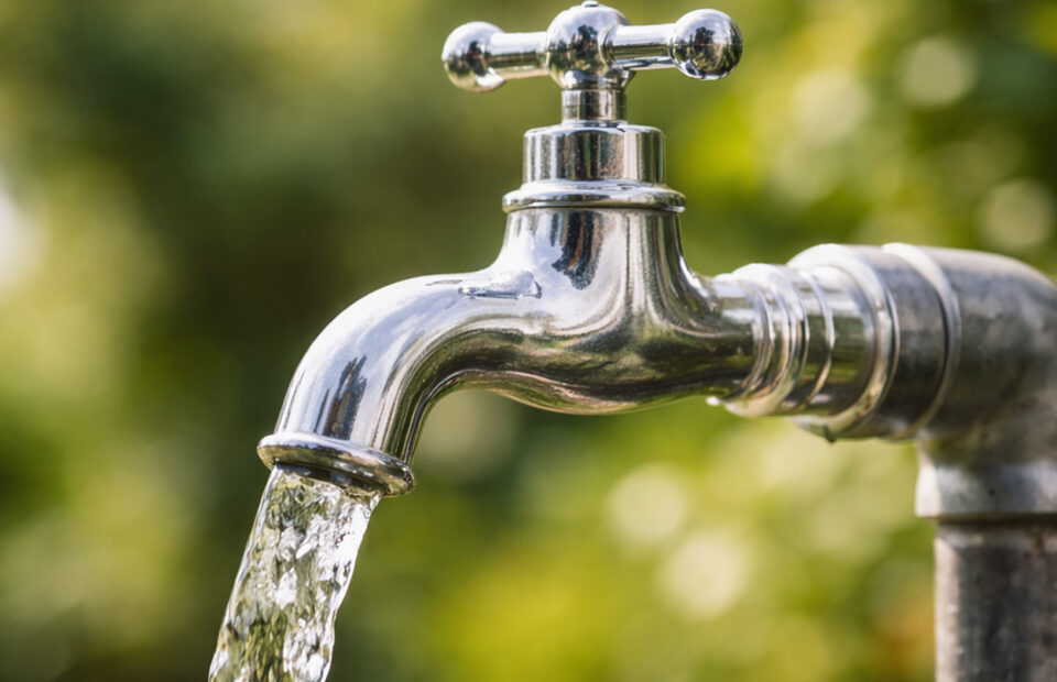 Robinet d'eau et eau qui coule