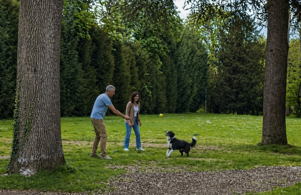 Jeu avec un chien dans un parc