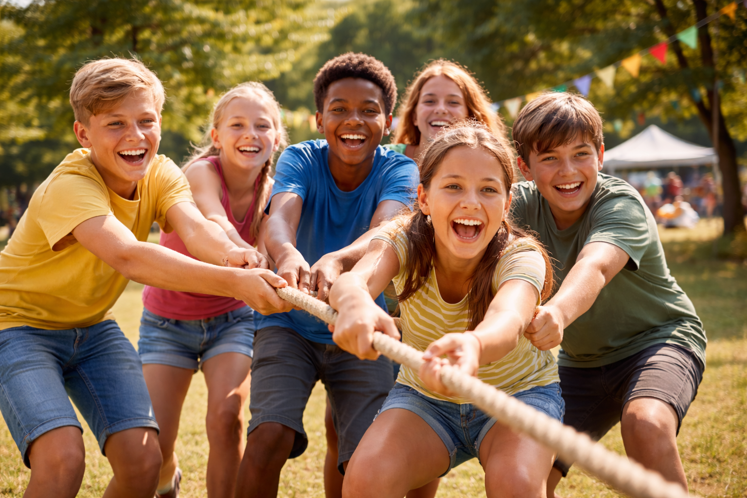 enfants jouant au tir à la corde
