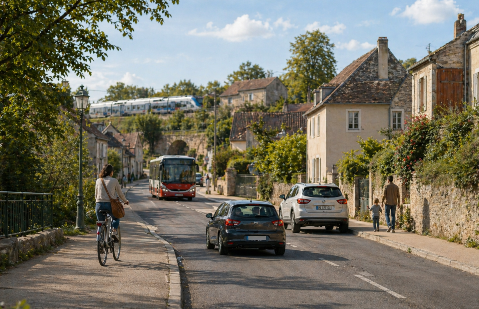 Déplacement de piétons et véhicules dans une rue