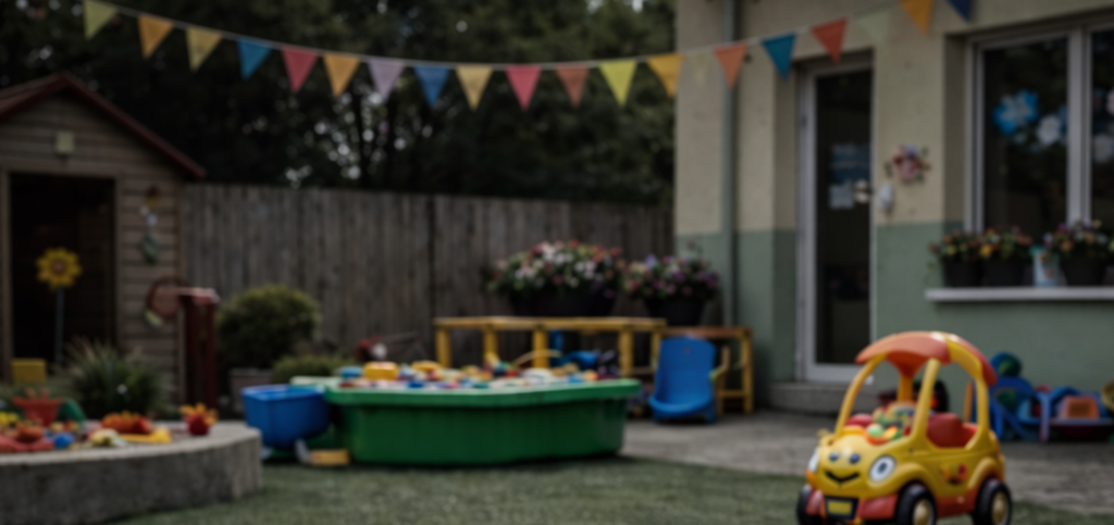 image d'un extérieur de crèche avec des jeux