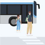 Dessin de 2 jeunes qi descendent d'un bus scolaire