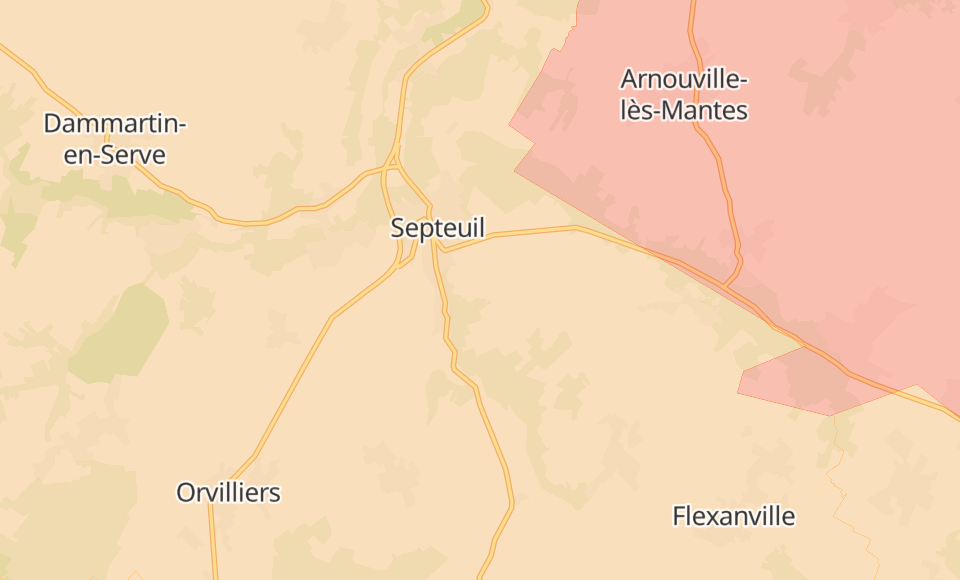 Carte des Yvelines en Zone sécheresse centrée sur Septeeuil